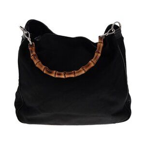 🖤 Gucci Vintage Bamboo-Handle Black Canvas Tote | Iconic Top-Zip Purse